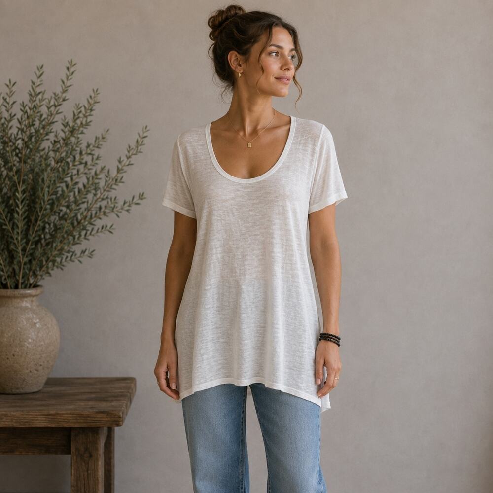 CP Shades White Linen Silk Mixed Media T Shirt XS